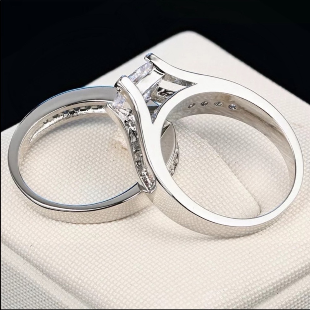 NEW WOMEN’S 2PC/SET 925 SILVER DIAMOND RING - Picture 6 of 6